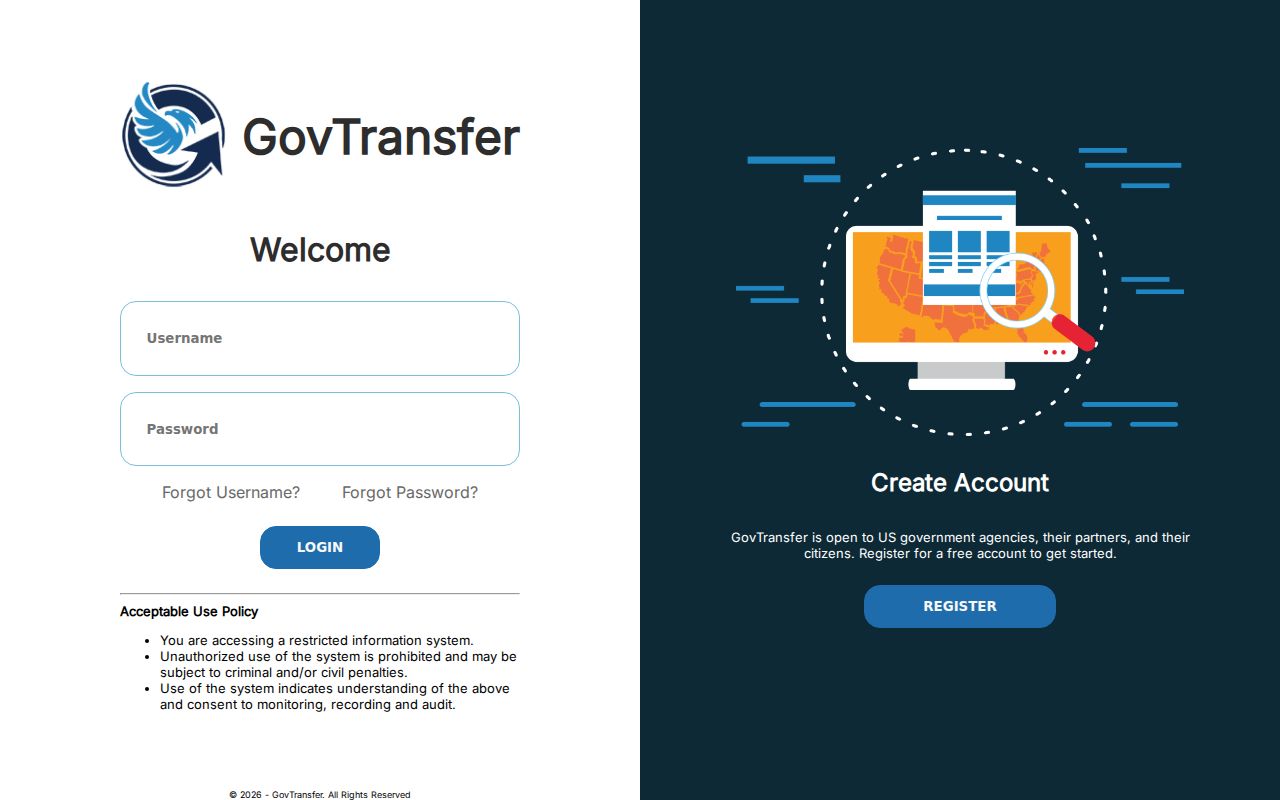 Texarkana warrant records: GovTransfer login screen