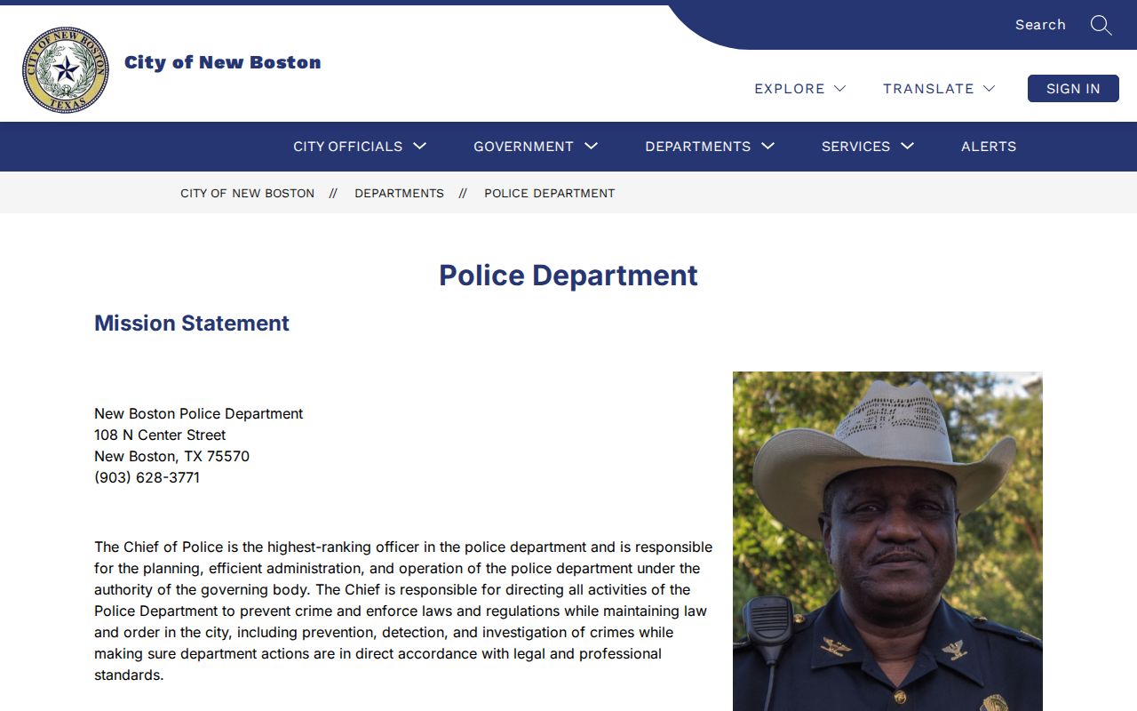 New Boston warrant records: city police department contact