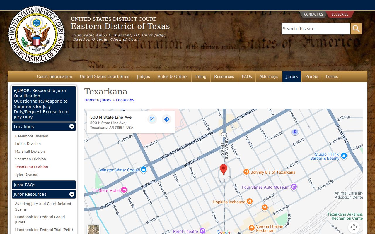 Bowie County warrant records: federal courthouse access page